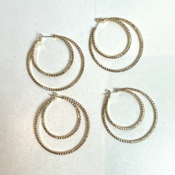 R.J. Graziano "Double Dazzle" Crystal Hoop Earrings 2-piece Set Multi Champagne - Picture 5 of 6